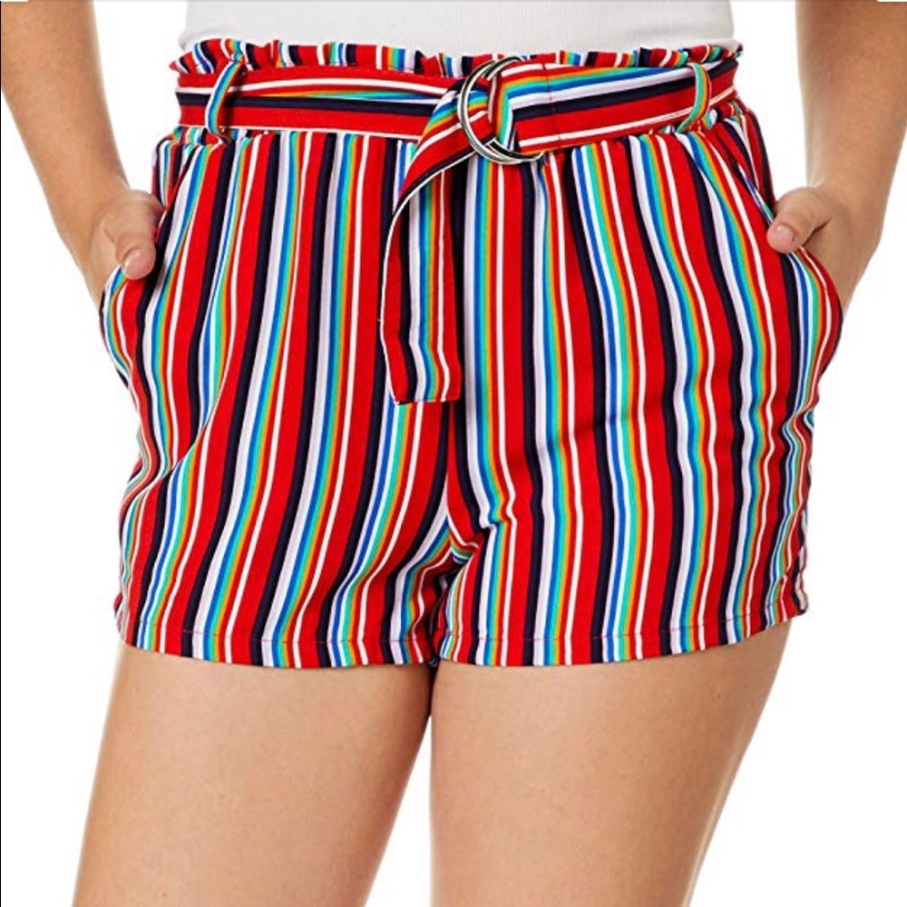 Hot Kiss Red Striped Shorts with Belt